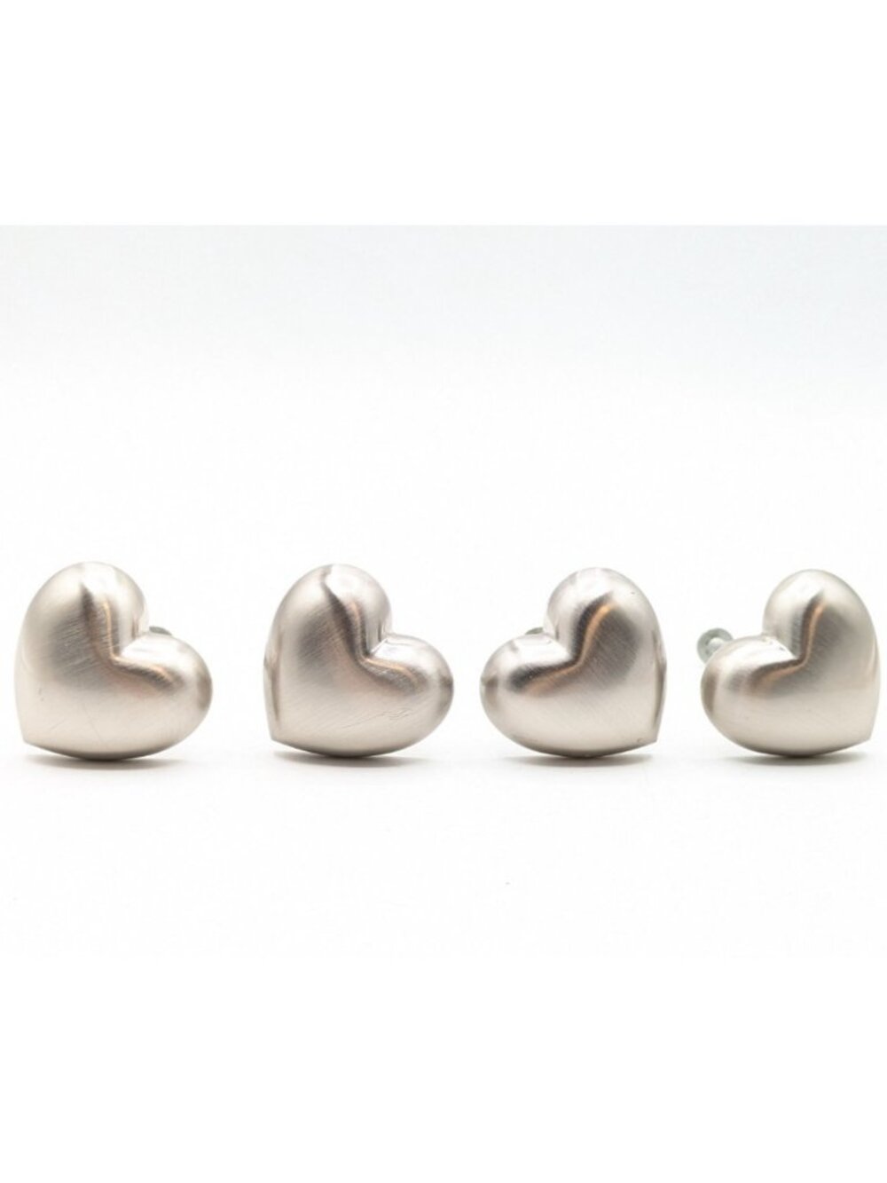 Heart Shaped Cabinet Knobs Set of 4 Dresser Pulls Brushed Nickel 1.5"
